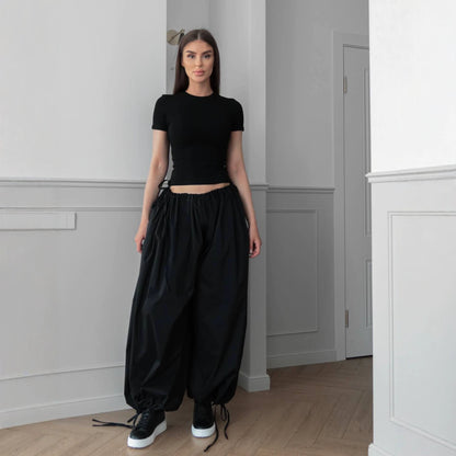 Flow Pants lace-up cinched waist detail