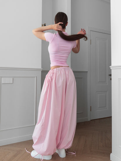 Flow Pants in pink, full length wide leg