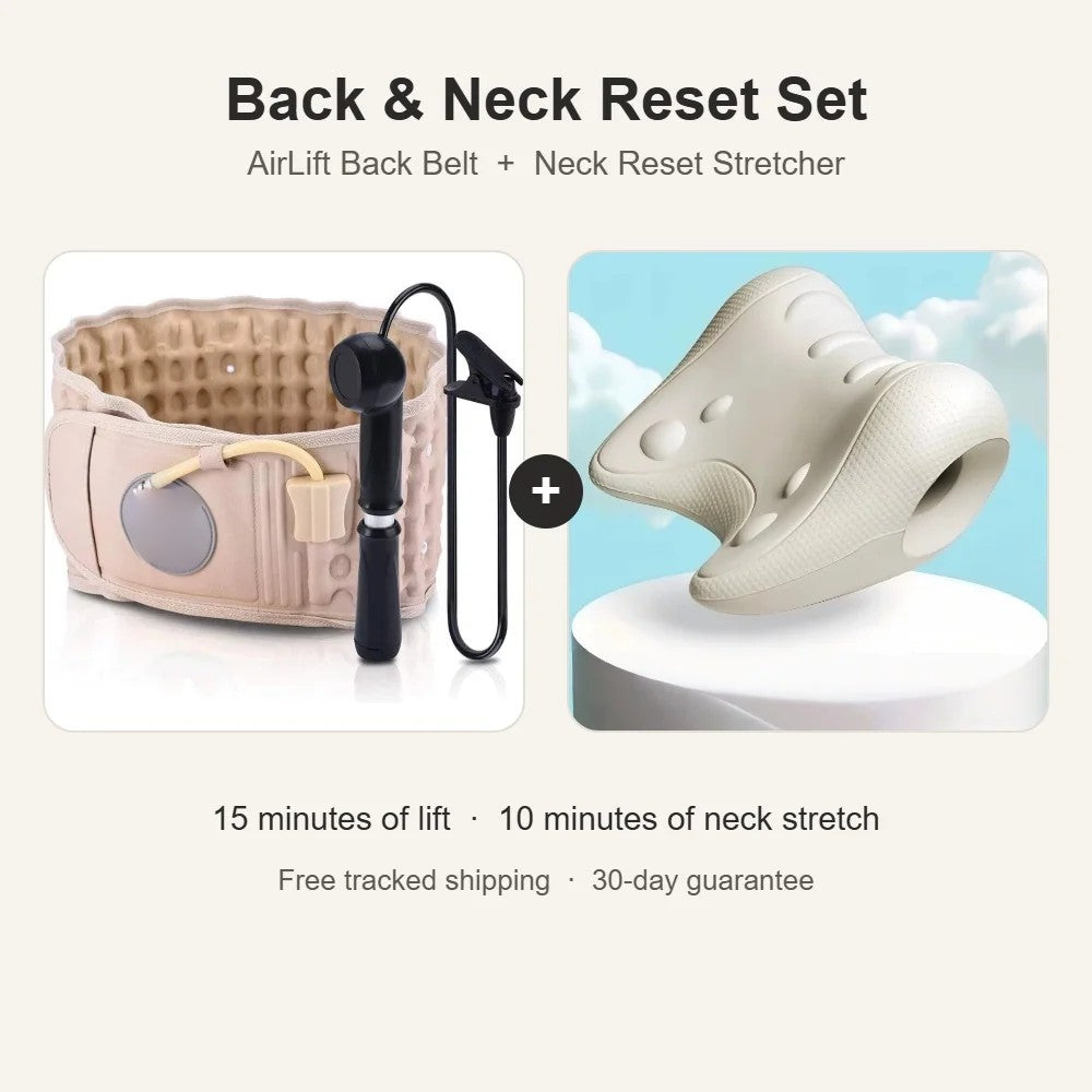 Back and Neck Reset Set: AirLift Back Belt and Neck Reset Stretcher
